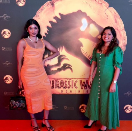 Varada Sethu with her sister during the premier of the movie Jurassic World: Dominion.
